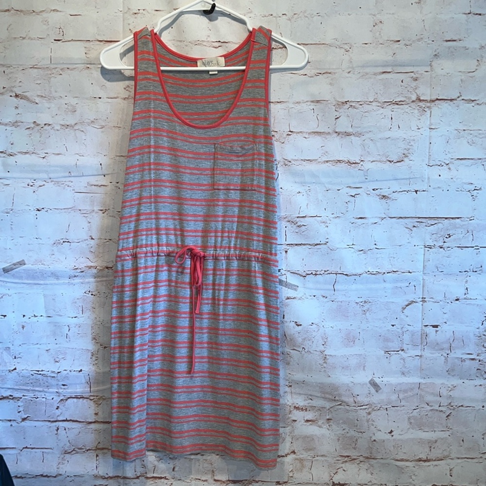 Olive And Oak Dress Womens Small Gray Pink Striped Tank Top Sleeveless Blouson